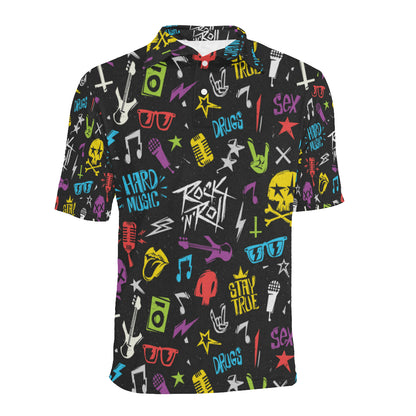 Rock and Roll Pattern Print Design A02 Men Polo Shirt