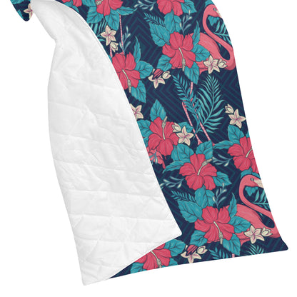 Flamingo Red Hibiscus  Pattern Premium Quilt