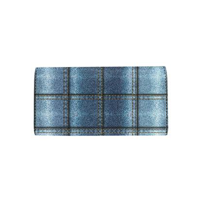 Jean Patchwork Pattern Print Design 02 Women's Trifold Wallet