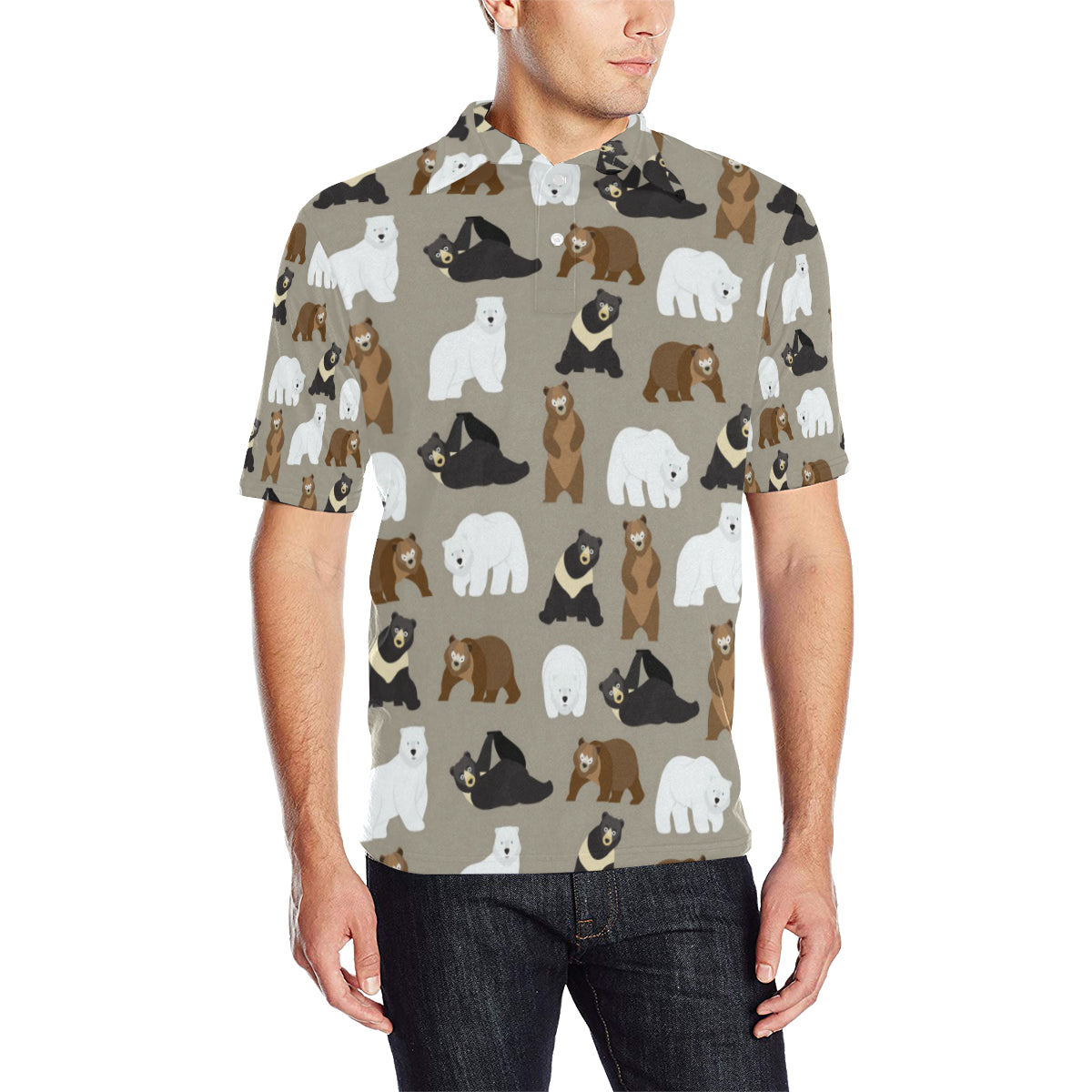 Bear Pattern Print Design BE03 Men Polo Shirt