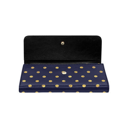 Polka Dot Gold Blue Pattern Print Design 02 Women's Trifold Wallet