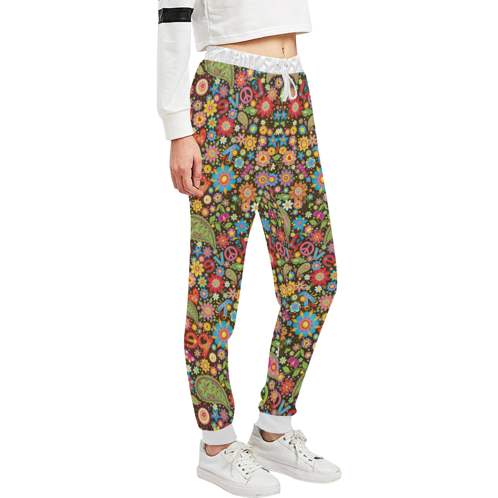 Flower Power Peace Paisley Themed Print Unisex Sweatpants