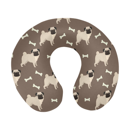 Pug Pattern Print Design A02 U-Shaped Travel Neck Pillow