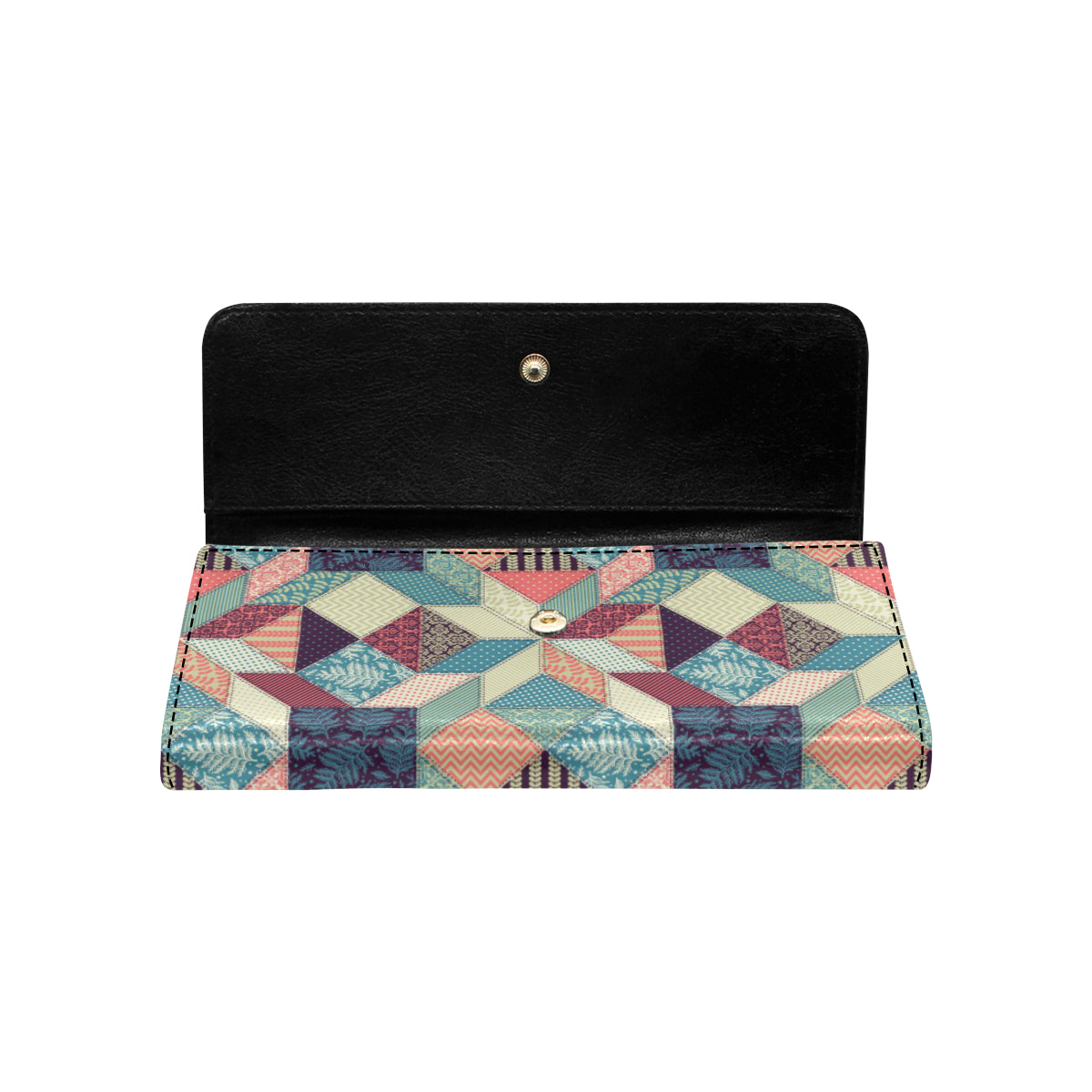 Patchwork Pattern Print Design 02 Women's Trifold Wallet