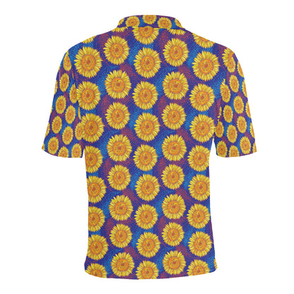 Sunflower Hand Drawn Style Print Men Polo Shirt
