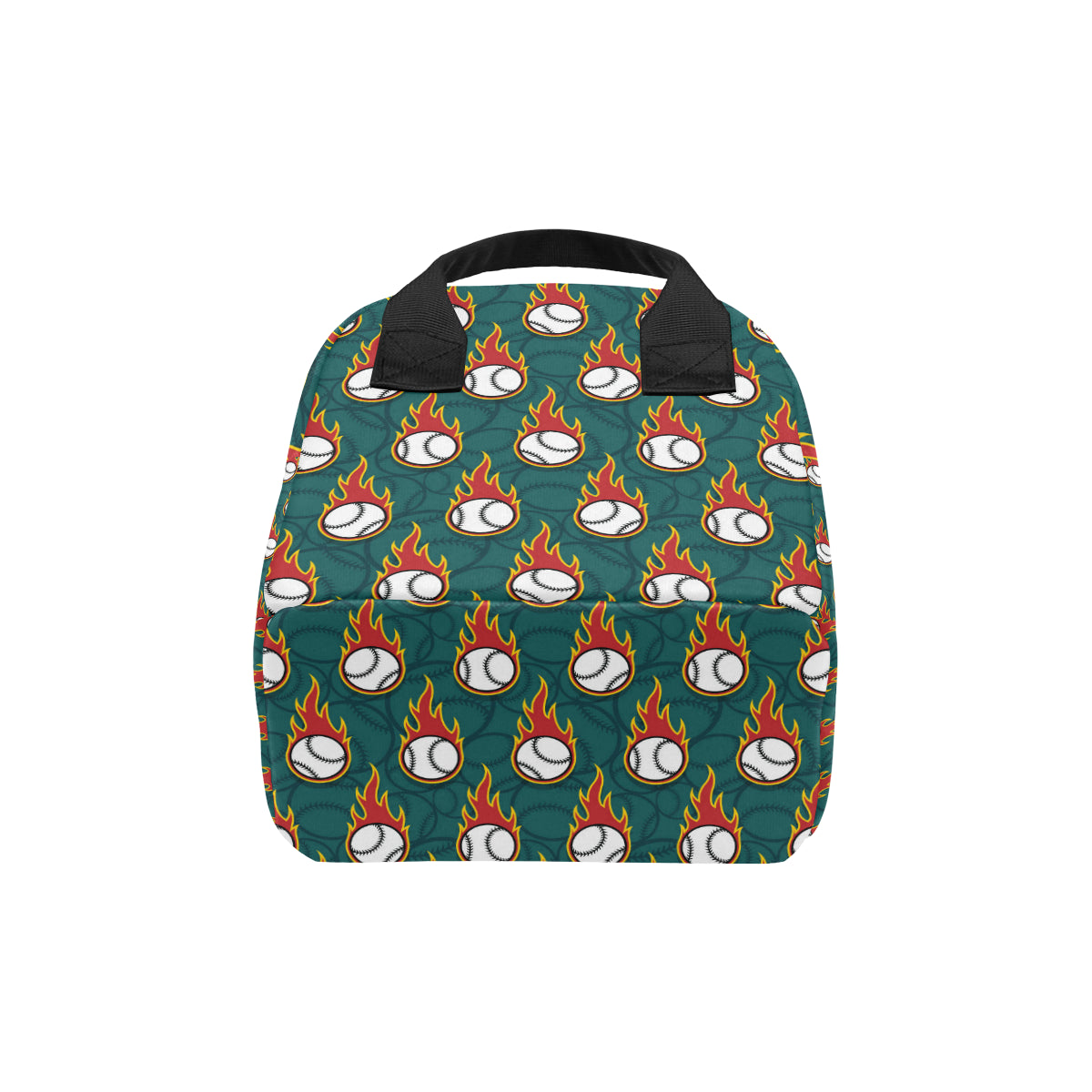 Baseball Fire Print Pattern Insulated Lunch Bag
