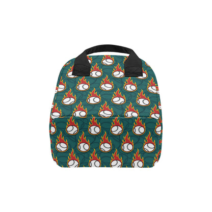 Baseball Fire Print Pattern Insulated Lunch Bag