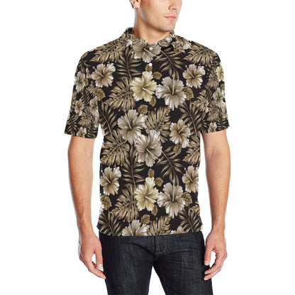 Brown Hibiscus Tropical Men Polo Shirt