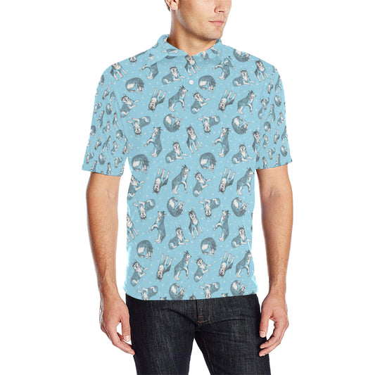 Wolf Design Print Pattern Men Polo Shirt