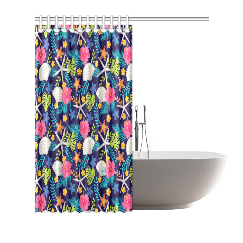 Beach Seashell Floral Theme Shower Curtain