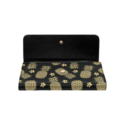 Gold Pineapple Hibiscus Women's Trifold Wallet