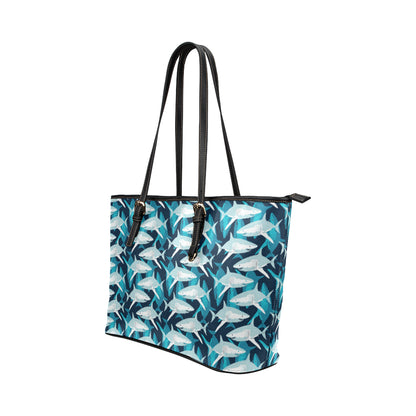 Shark Design Print Leather Tote Bag