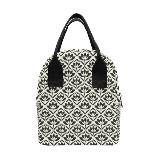 Lotus Pattern Print Insulated Lunch Bag