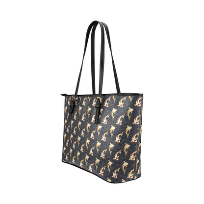 Koi Carp Japanese Design Themed Print Leather Tote Bag