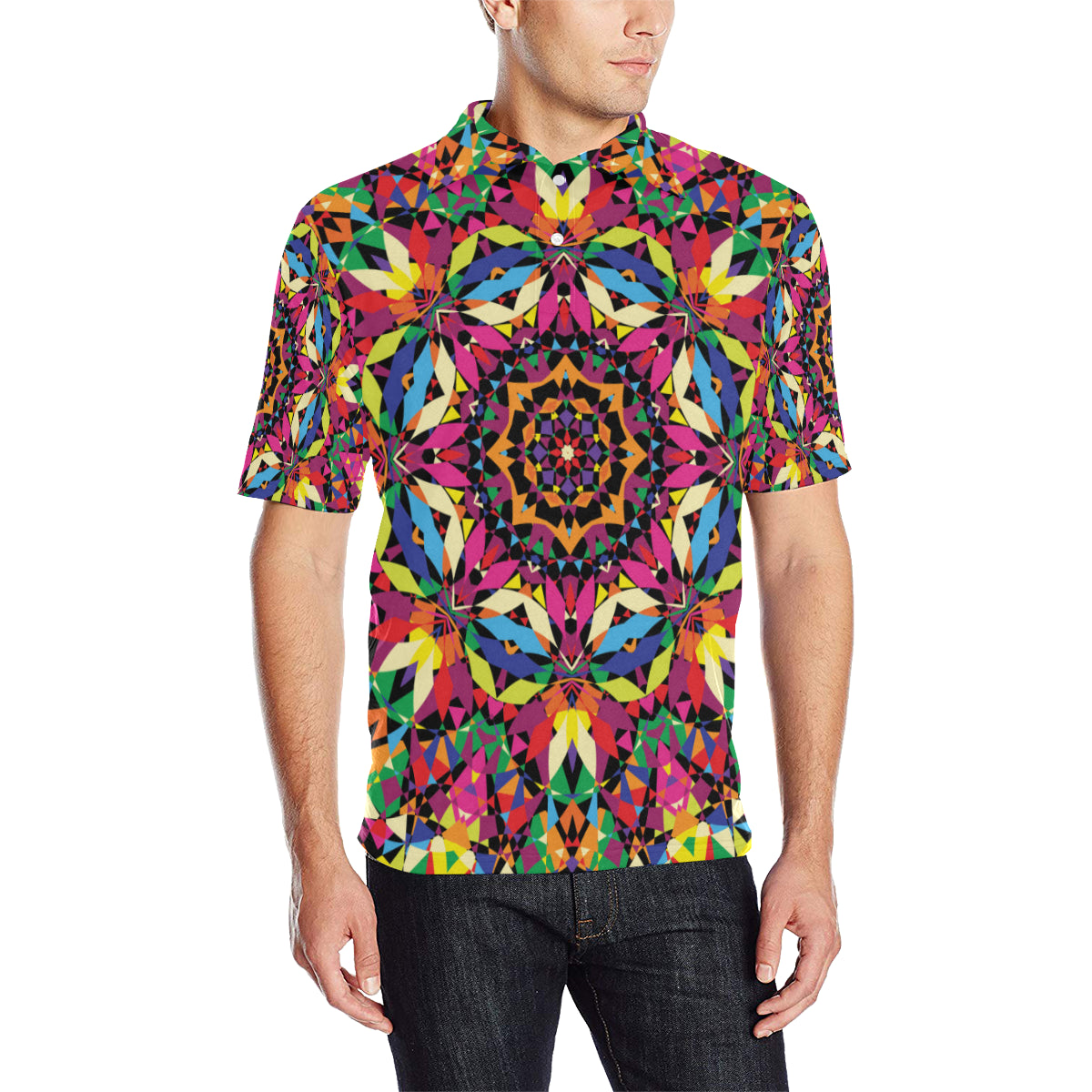 Kaleidoscope Pattern Print Design 02 Men Polo Shirt