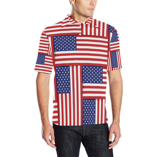 Patriotic US Flag Pattern Print Design A01 Men Polo Shirt