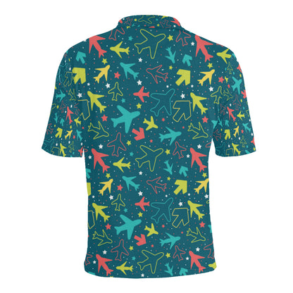 Airplane Pattern Print Design 05 Men Polo Shirt