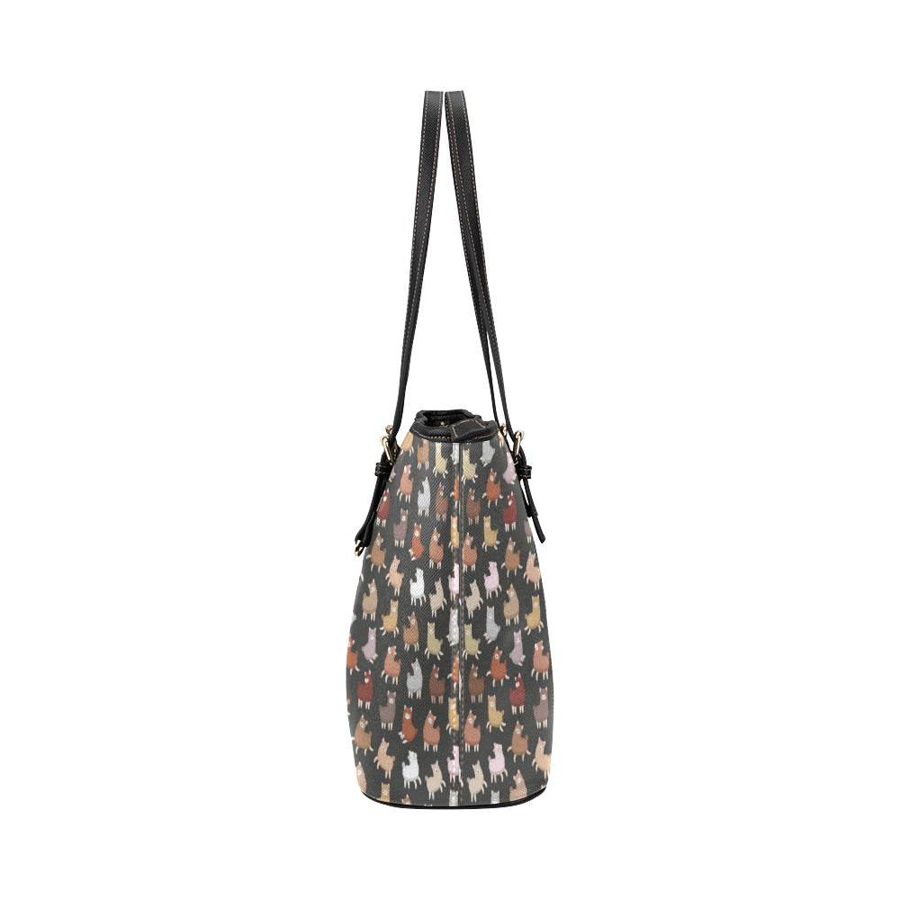 Alpaca Cute Design Themed Print Leather Tote Bag