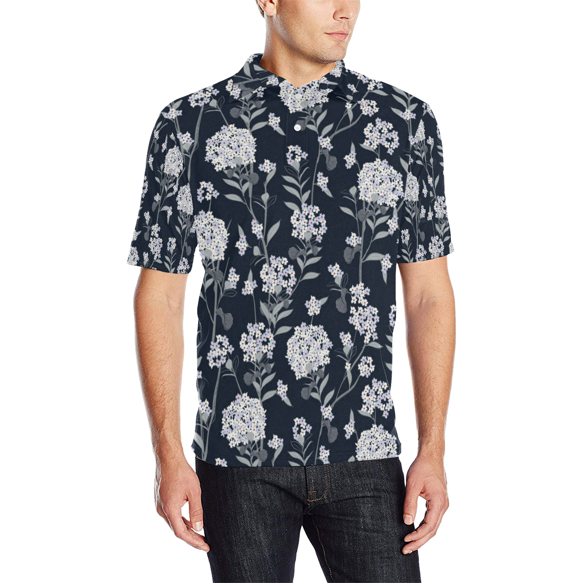 Hydrangea Pattern Print Design HD07 Men Polo Shirt