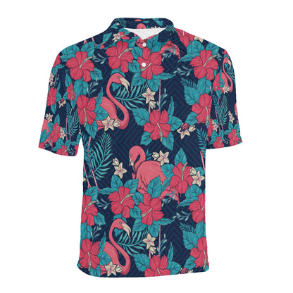 Flamingo Red Hibiscus  Pattern Men Polo Shirt