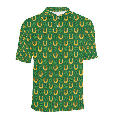 Shamrock Horseshoes Print Pattern Men Polo Shirt