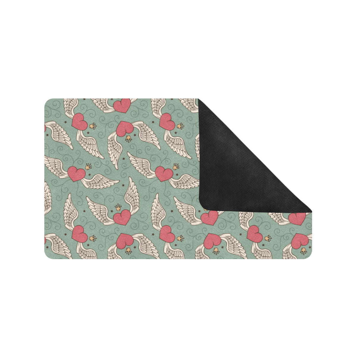 Angel Wings Heart Design Themed Print Rubber Doormat