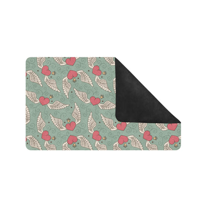 Angel Wings Heart Design Themed Print Rubber Doormat