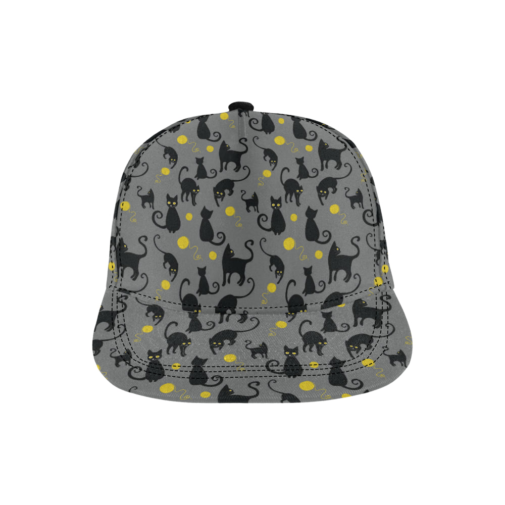 Black Cat Yellow Yarn Print Pattern Snapback Cap