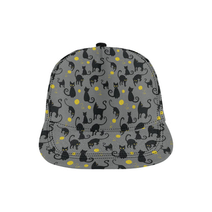 Black Cat Yellow Yarn Print Pattern Snapback Cap