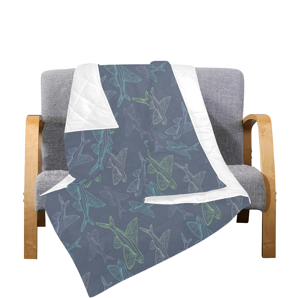 Flying Fish Pattern Print Design 02 Premium Quilt