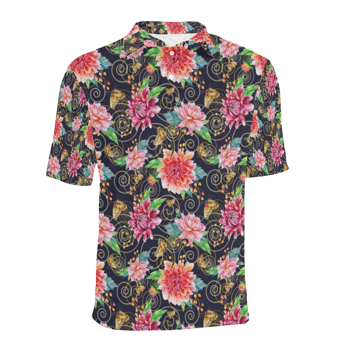 Dahlia Pattern Print Design DH02 Men Polo Shirt