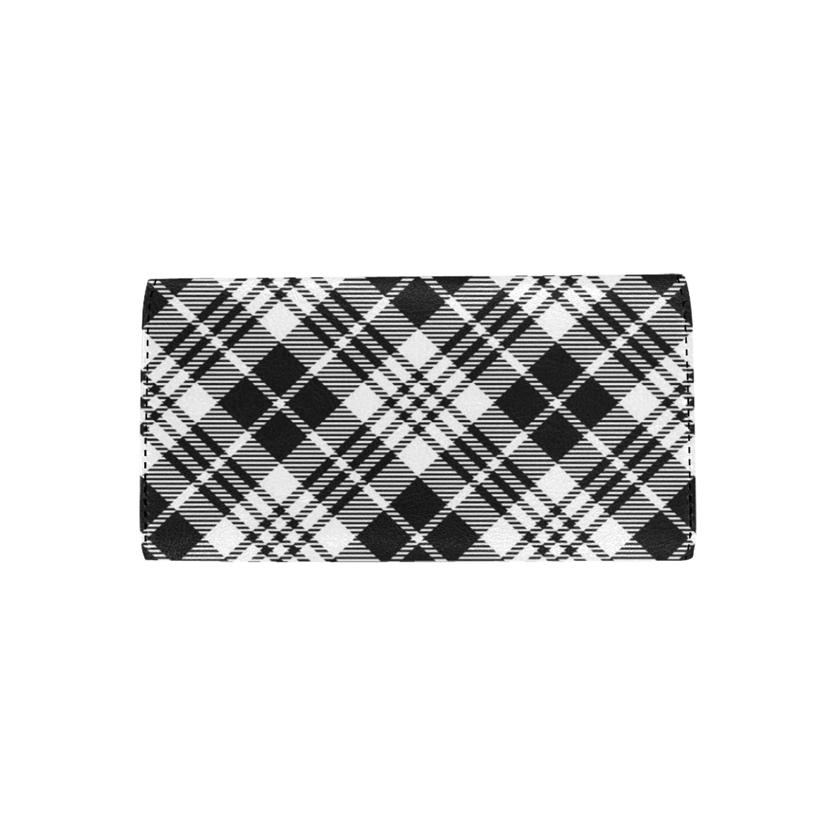 Plaid Black White Pattern Print Design A02 Women's Trifold Wallet