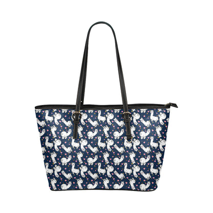 Alpaca Heart Star Design Themed Print Leather Tote Bag