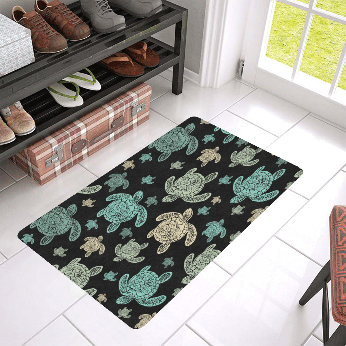 Sea Turtle Stamp Pattern Rubber Doormat