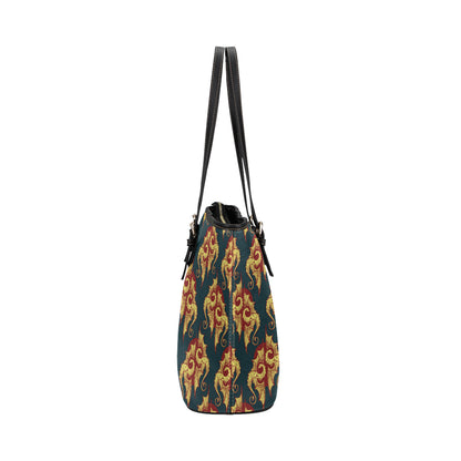 Dragons Gold Design Pattern Leather Tote Bag