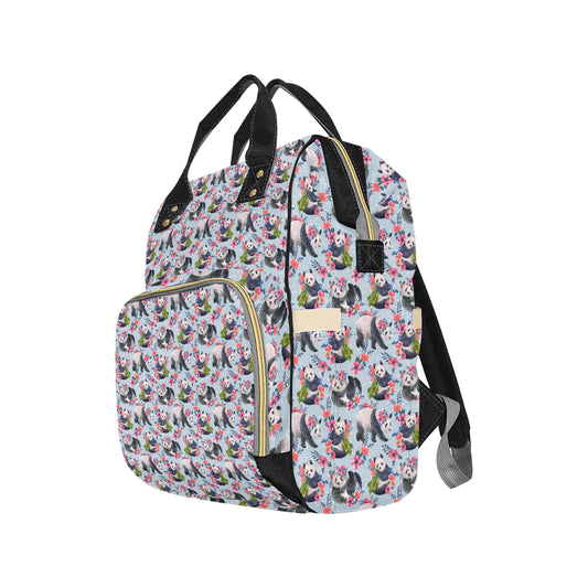 Panda Bear Flower Design Themed Print Diaper Bag Backpack