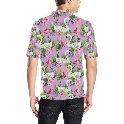 Swan with Flower Pattern Print Design 01 Men Polo Shirt