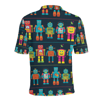 Robot Pattern Print Design A01 Men Polo Shirt