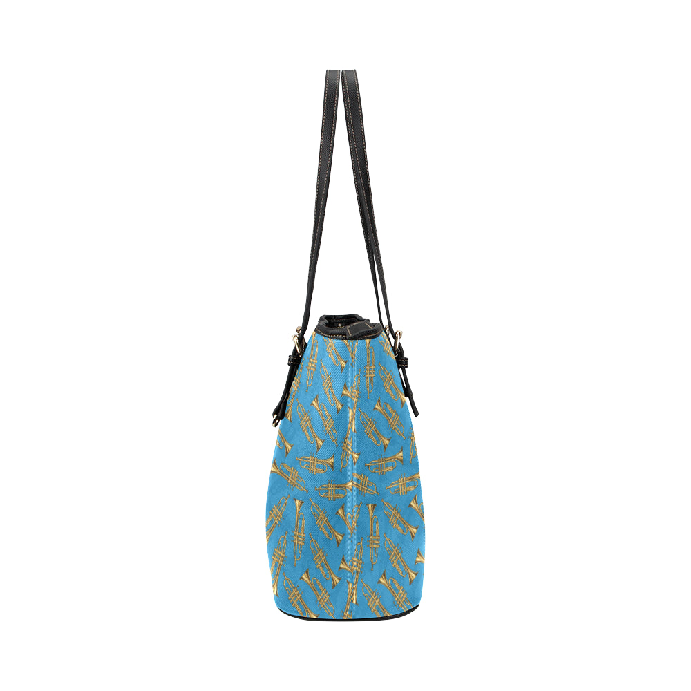 Trumpet Golden Pattern Themed Print Leather Tote Bag
