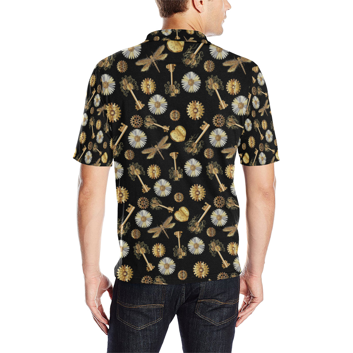 Steampunk Dragonfly Design Themed Print Men Polo Shirt