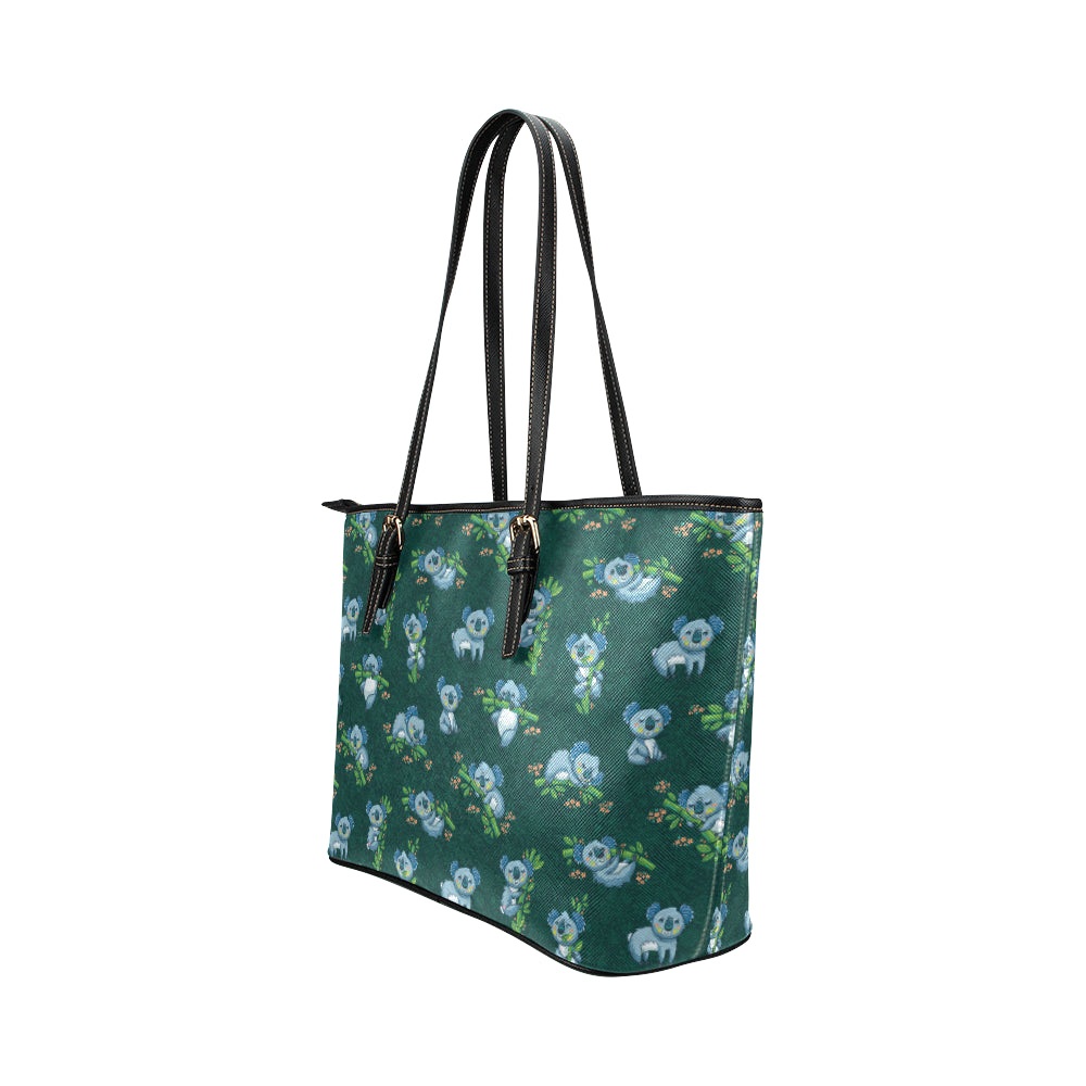 Koala Blue Design Print Leather Tote Bag