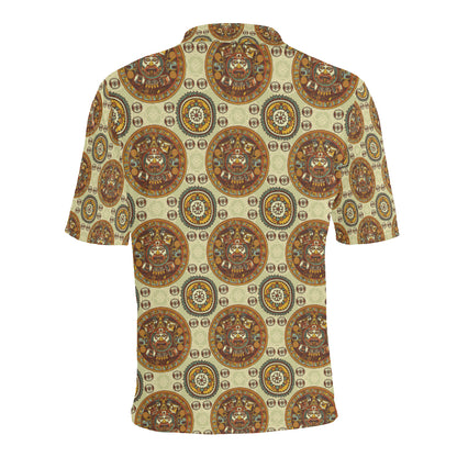 Calendar Aztec Themed Print Pattern Men Polo Shirt