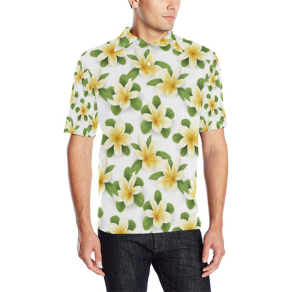 Yellow Plumeria Pattern Print Design PM012 Men Polo Shirt