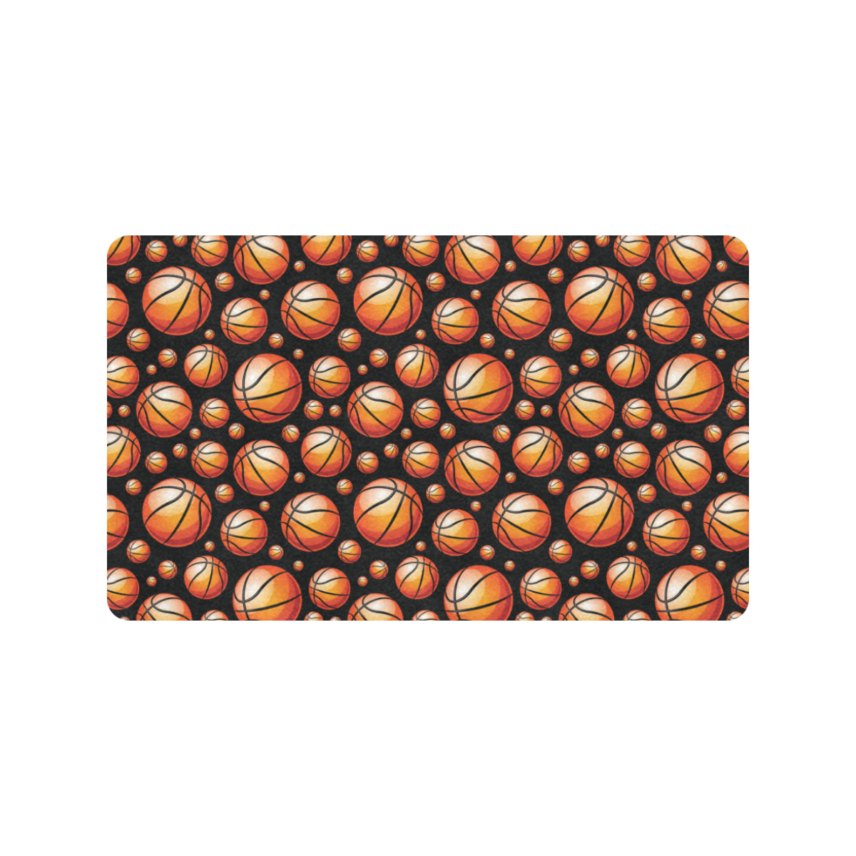 Basketball Black Background Pattern Rubber Doormat