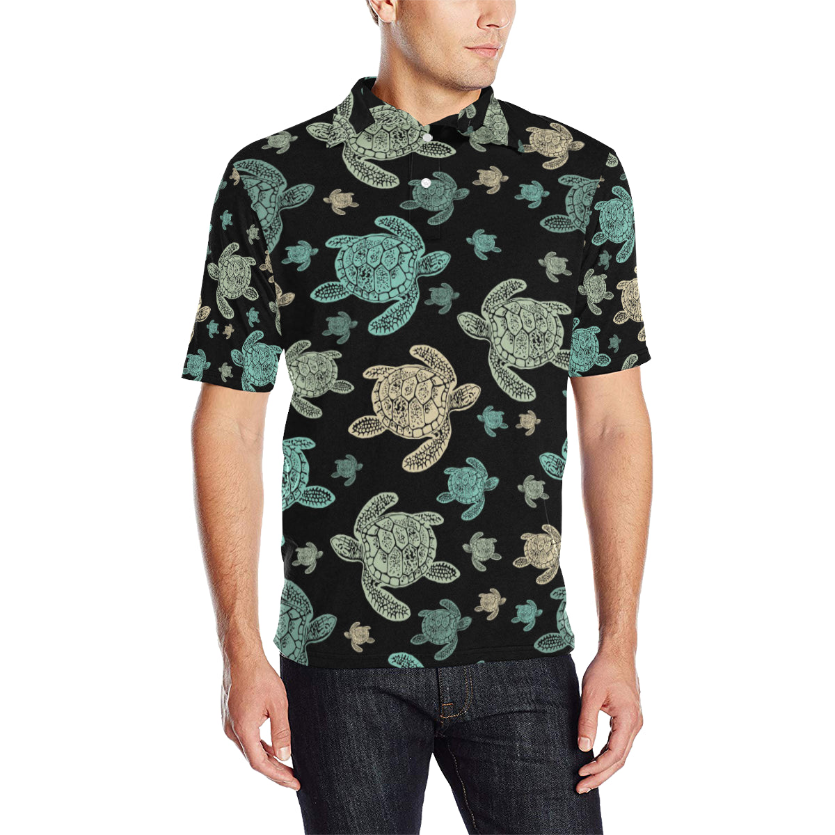 Sea Turtle Stamp Pattern Men Polo Shirt