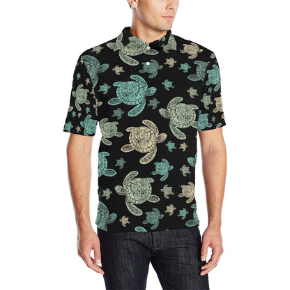 Sea Turtle Stamp Pattern Men Polo Shirt