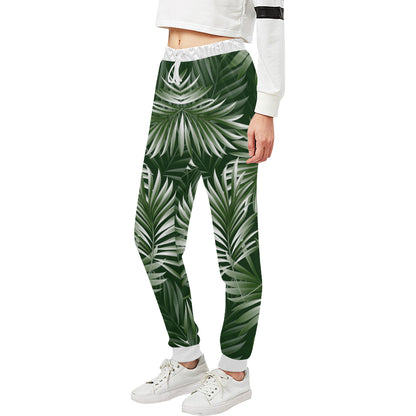 White Green Tropical Palm Leaves Unisex Sweatpants