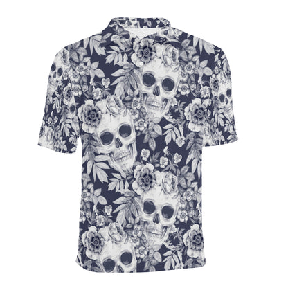 Skull Floral Beautiful Men Polo Shirt