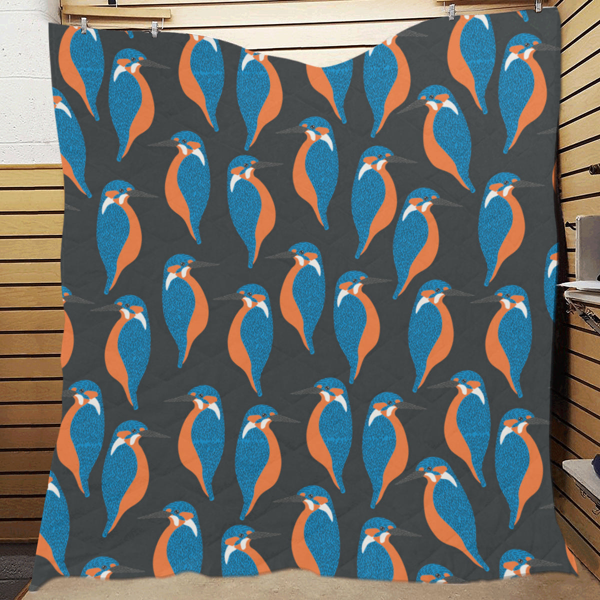 Kingfisher Pattern Print Design 03 Premium Quilt