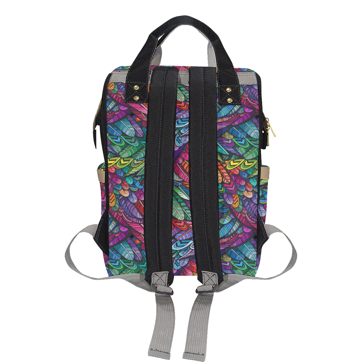 Feather Multicolor Design Print Diaper Bag Backpack